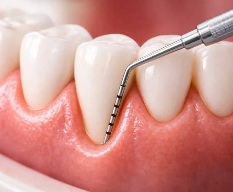 Exploración de las encías con sonda periodontal
